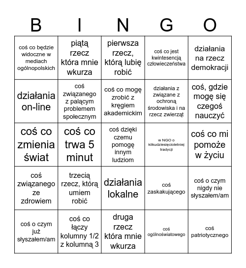 W którym NGO mogę zrealizować... Bingo Card