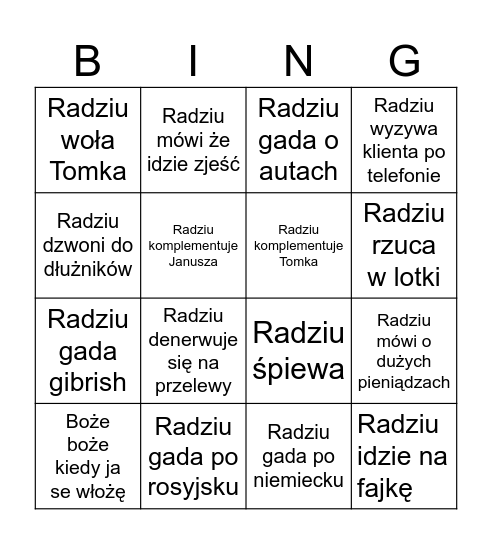 Radziu bingo Card
