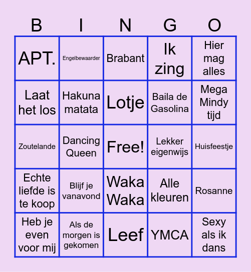 'T Heuveltje Muziekbingo Card