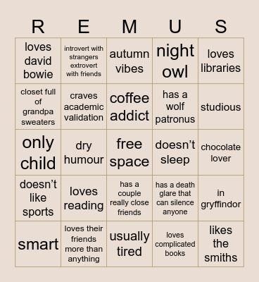 remus kinnie bingo! Bingo Card