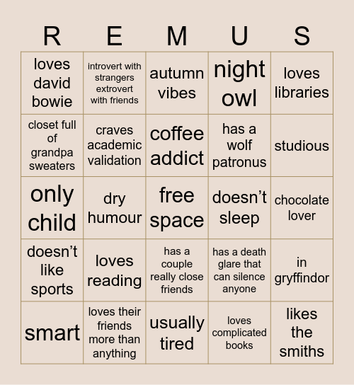 remus kinnie bingo! Bingo Card