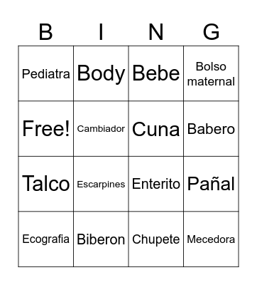 Baby shower Bingo Card