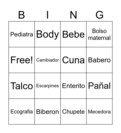 Baby shower Bingo Card