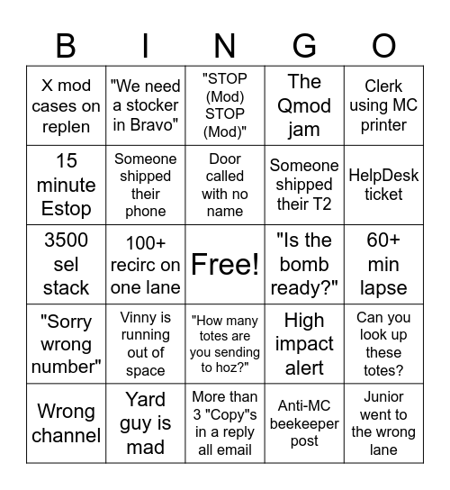 MC Bingo Card