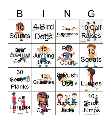 Homeschool PE Bingo Card