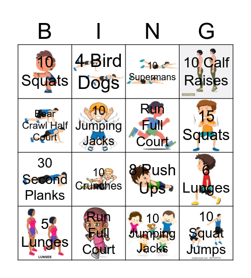 Homeschool PE Bingo Card