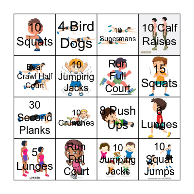 Homeschool PE Bingo Card