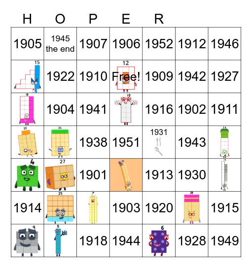 Number blocks Bingo Card