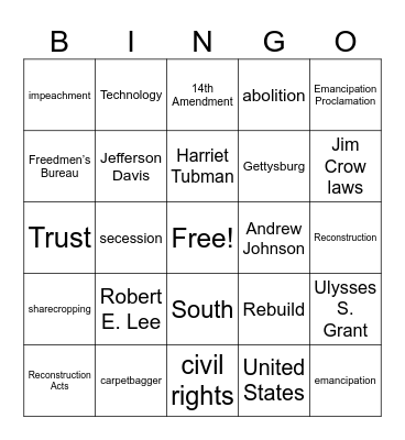 US History Bingo Friday Bingo Card
