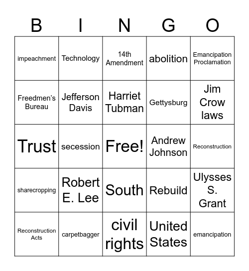 US History Bingo Friday Bingo Card