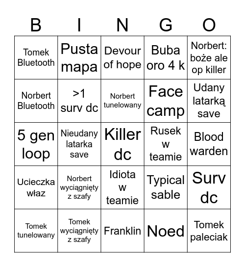 Dbdingo Bingo Card