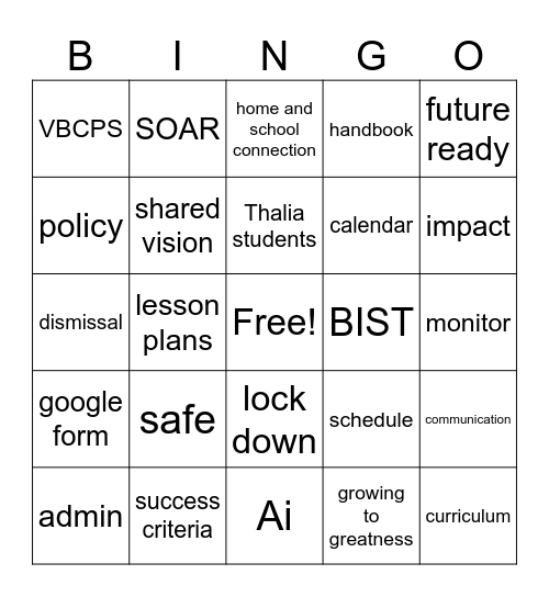 Thalia Friday PD BINGO Card