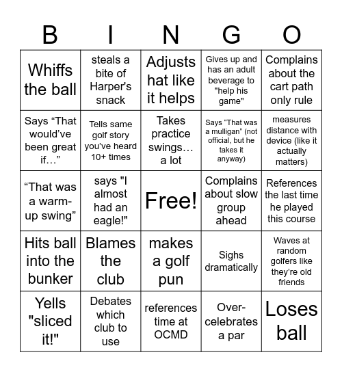 Abandoned Golf Wives Club Bingo Card