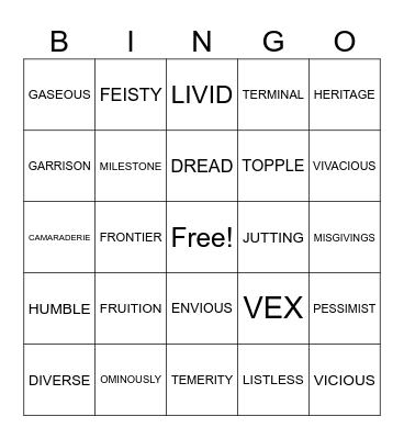 SAT VOCABULARY Bingo Card