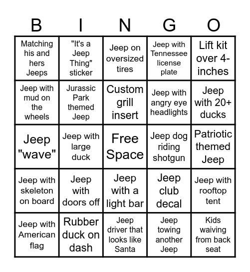2025 Smoky Mountain Jeep Invasion BINGO Card