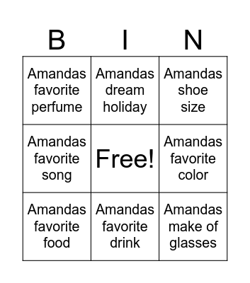 Amanda Bingo Card