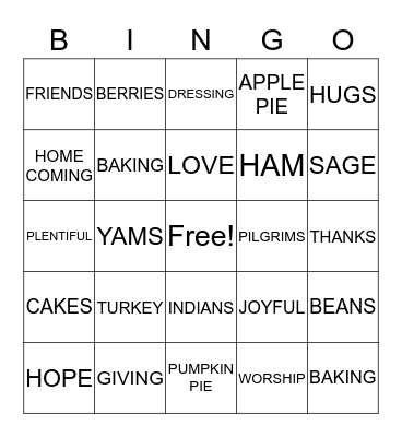 THANKSGIVING Bingo Card