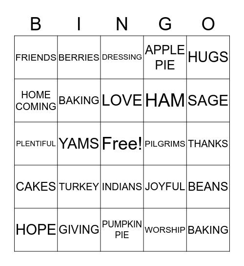 THANKSGIVING Bingo Card