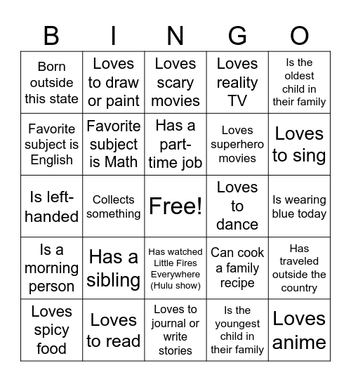 English 11 Bingo Card