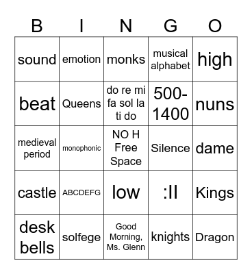 Medieval Period Bingo Card