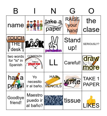 1 (2.0) WORK ON!- Bingo Semana (week) 1 ENGLISH Bingo Card