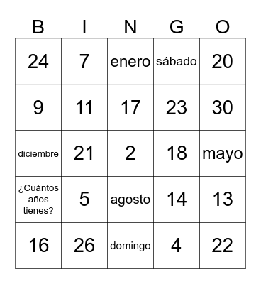 El calendario Bingo Card