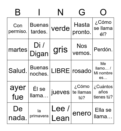 Lotería de Repaso Bingo Card