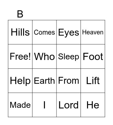Psalm 121:1-3 Bingo Card