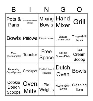 Wedding Registry Bingo Card