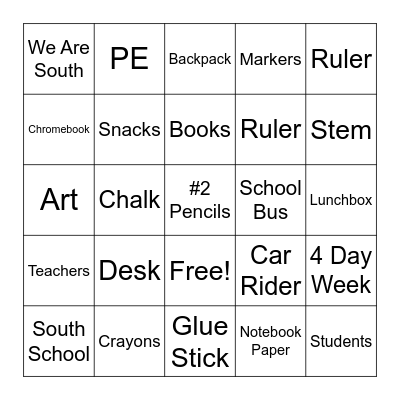 Back to School BINGO Card
