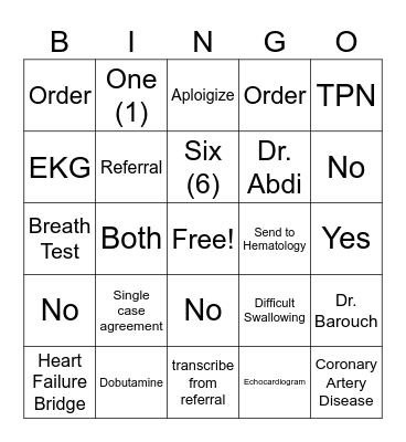 Cardi-G BINGO Card
