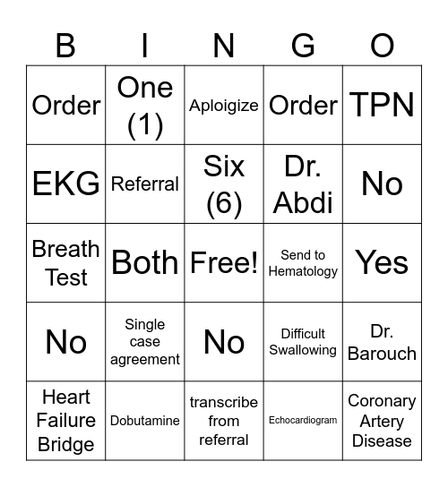 Cardi-G BINGO Card