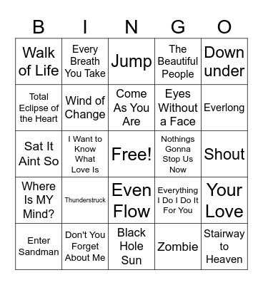 80s/90s Music Bingo Card