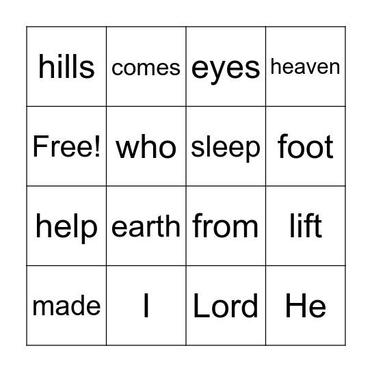 Psalm 121:1-3 Bingo Card