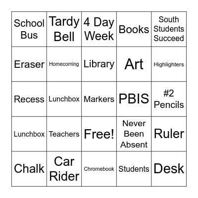 Back to School BINGO Card