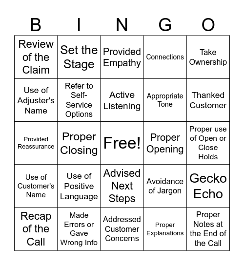 CALL MONITOR BINGO Card