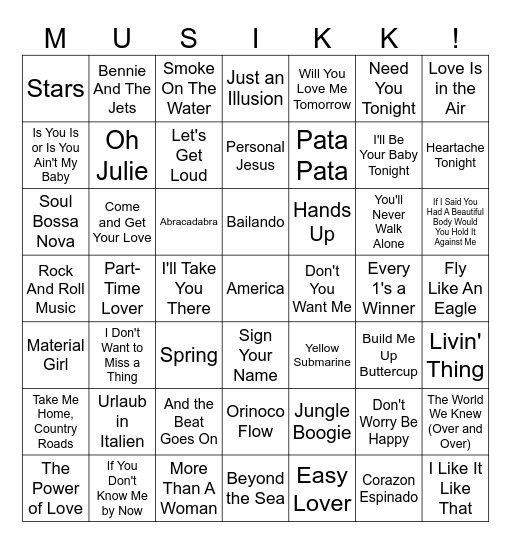 Vinstogo Musikkbingo 14 Bingo Card