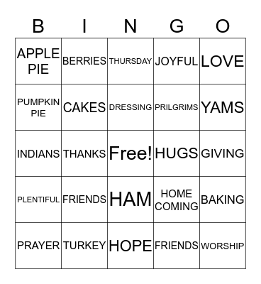 THANKSGIVING Bingo Card
