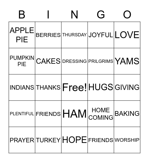 THANKSGIVING Bingo Card