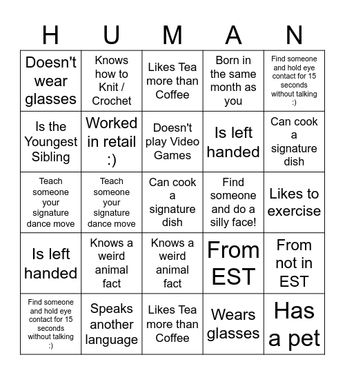 Human Bingo Card
