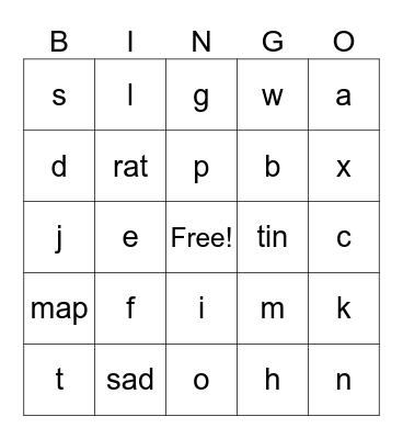 Letter Sounds Bingo Card