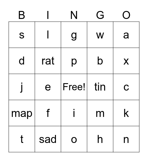 Letter Sounds Bingo Card