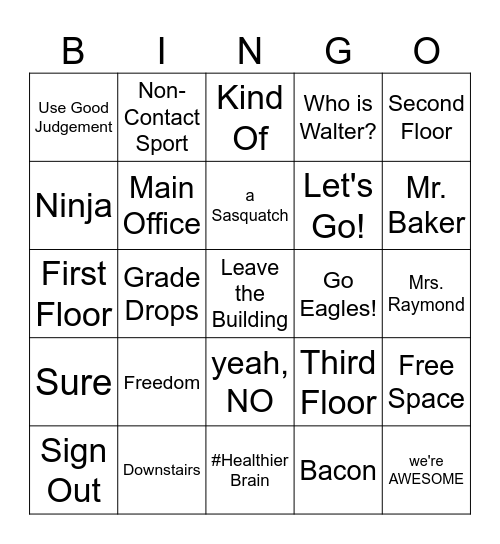 Beginning of the Year BINGO Card