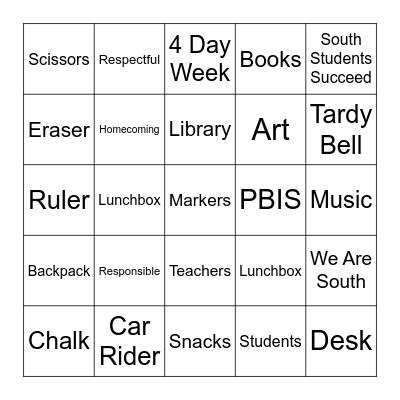 Back to School BINGO Card