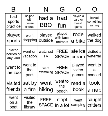 Back to School Bingo Card