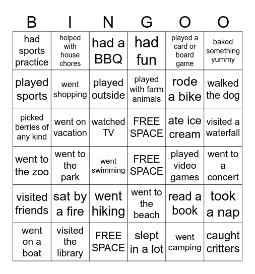 Back to School Bingo Card