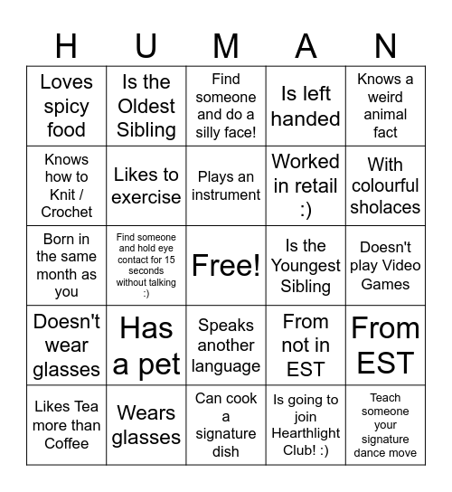 Human Bingo Card