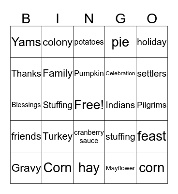 Thanksgiving BINGO Card