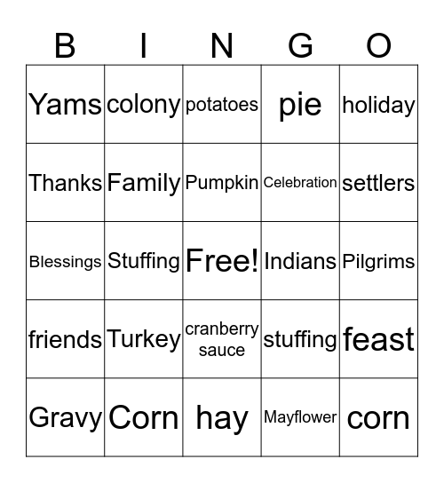 Thanksgiving BINGO Card