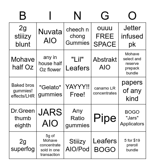 JARS 8/22/25 Bingo Card